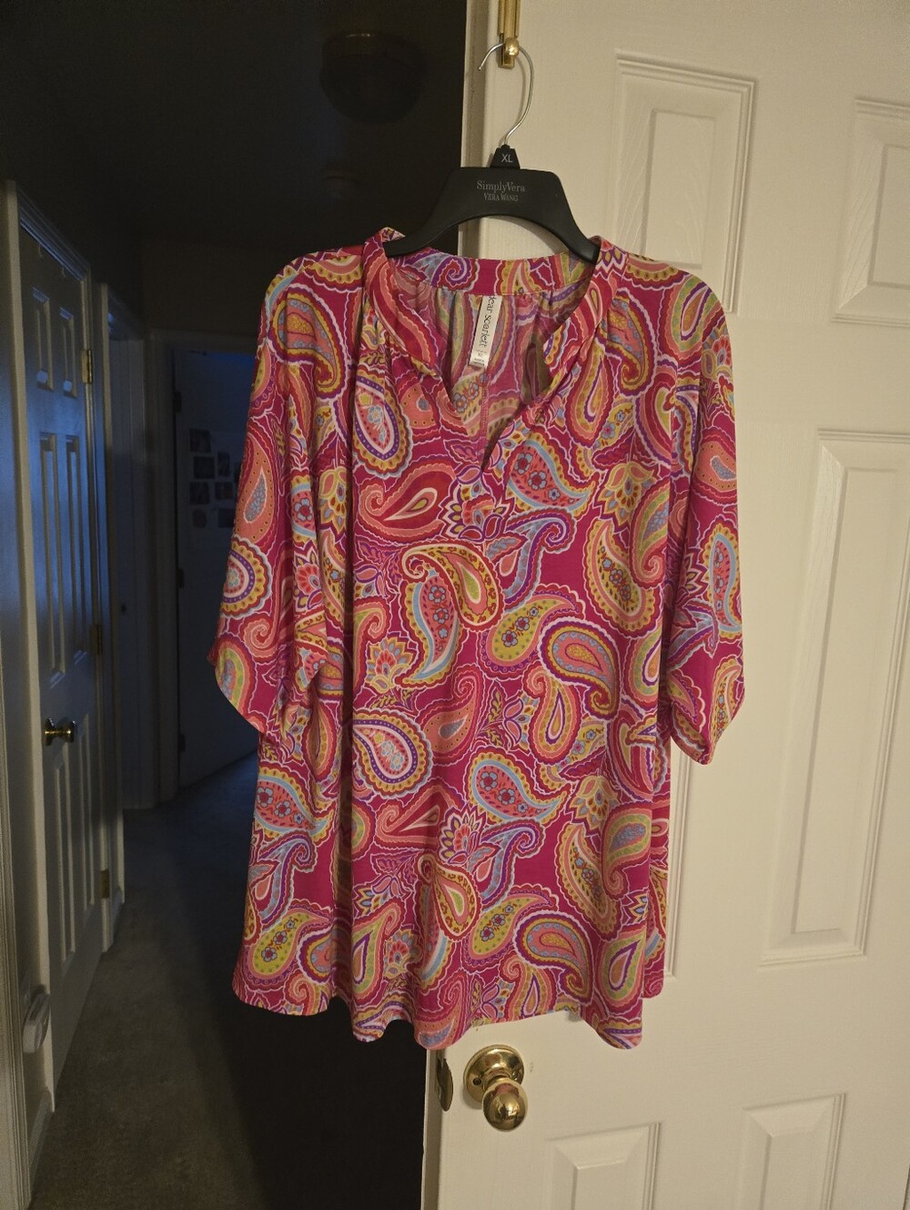 Dear Scarlett Bright Pink Paisley Split-Neck Women’s Top